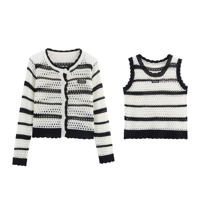Foreign Trade 2025 Summer New European and American Style Women's Fashion Casual Loose Hollow Decoration Knitted Tank Top cardigan Coat