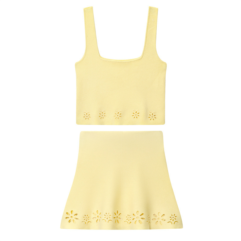 Foreign Trade 2025 Summer New European and American Style Women's Fashion Sexy Spicy Girl Hollow Embroidery Top Half Skirt 3884009