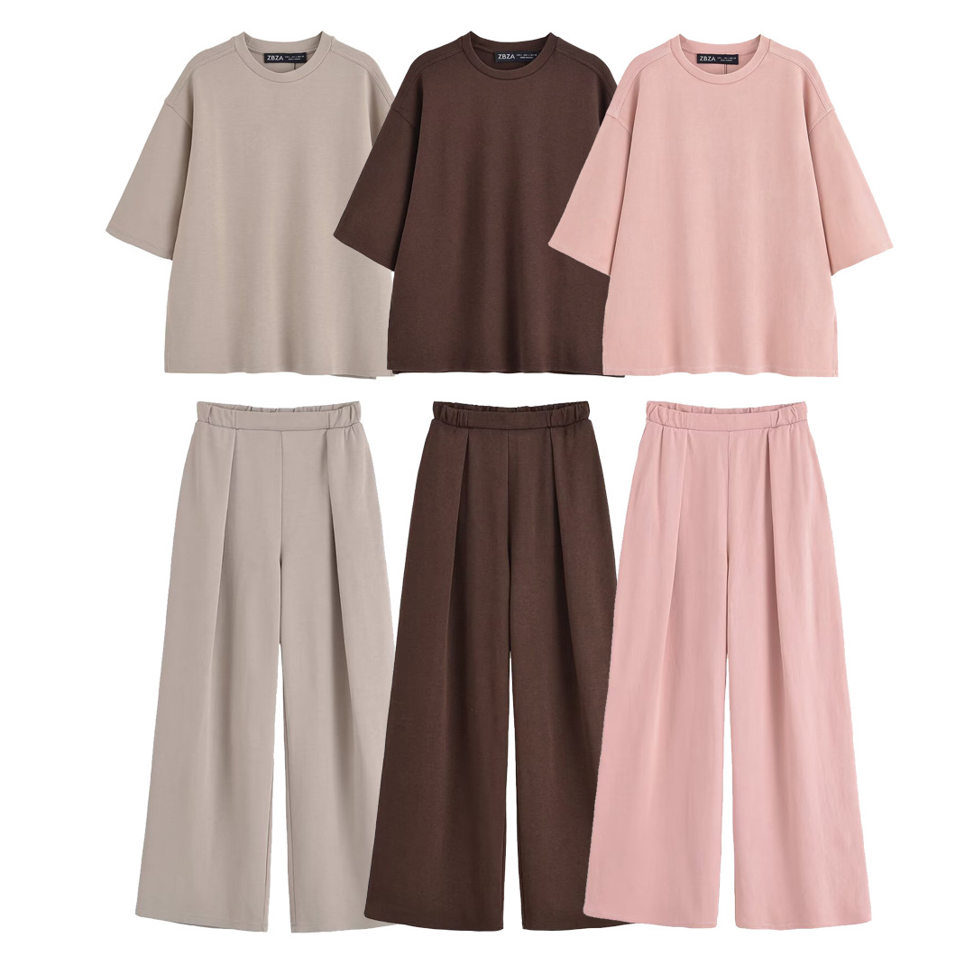 Foreign Trade Wholesale 2025 New European and American Women's Fashion Round Neck T-shirt Casual Pants 4174190 4174191