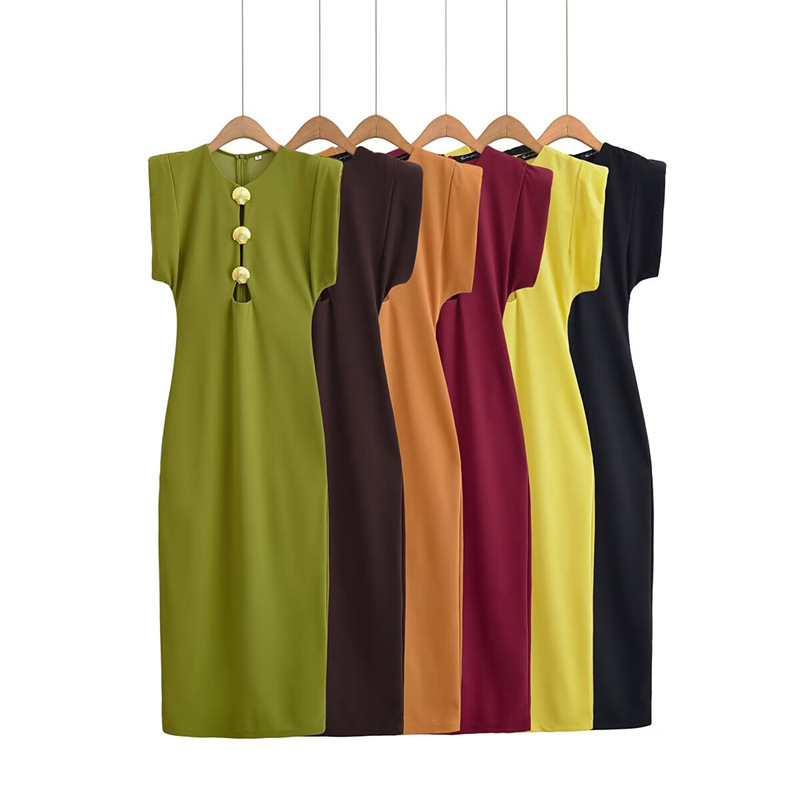 Foreign Trade 2025 Summer New Women's Clothing European and American Style Elegant Shoulder Slimming Flute Dress