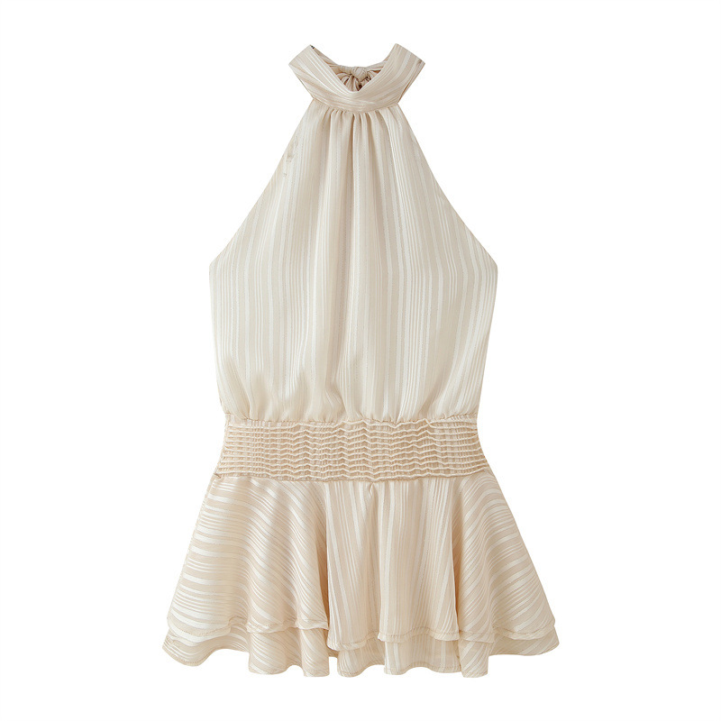 Foreign Trade 2025 Summer New European and American Style Hanging Neck Sexy Bareback High Waist Lotus Leaf Edge Short Dress