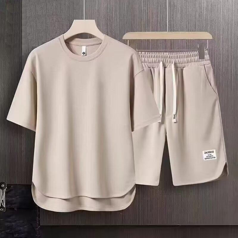 Sportswear set men's summer short sleeved T-shirt basketball jacket casual shorts two-piece set Korean fashion 2024 hip-hop