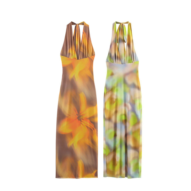 Foreign Trade 2025 Summer New European and American Style Women's Fashion Sexy Spicy Girl Printed Hanging Neck Dress 8022361