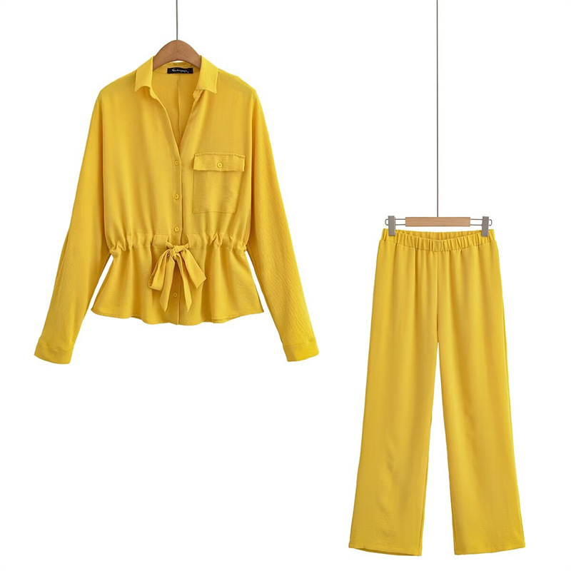 Foreign Trade 2025 Summer New European and American Style Women's Fashion Temperament Elegant Collar Long Sleeve Shirt Long Pants 3666102