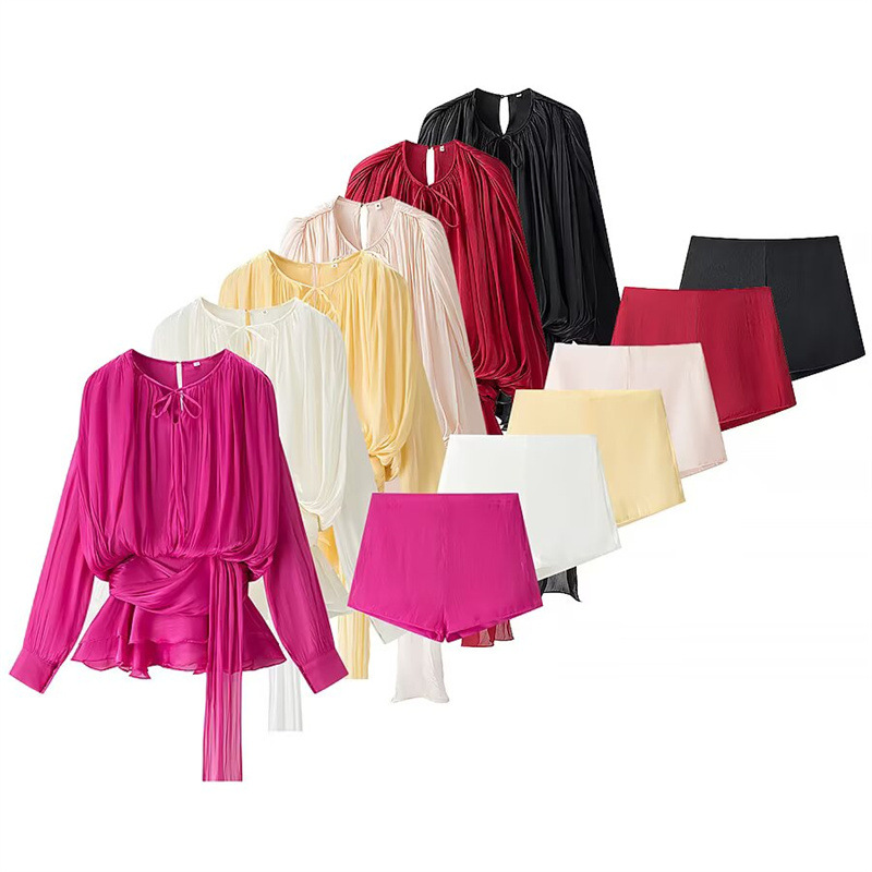 2025 Spring/Summer Cross border AliExpress Hot selling Women's Clothing Style, Folded Mesh Bubble Sleeve Short Skirt