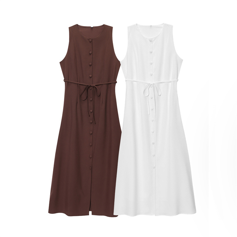 Foreign Trade 2025 Summer New European and American Style Women's Fashion Sexy Spicy Girl Sleeveless Waist Tight Button Dress