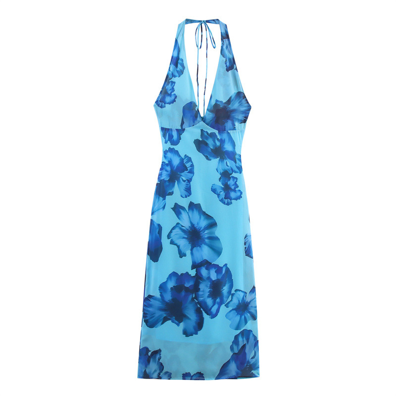 Foreign Trade 2025 Summer New European and American Style Women's Fashion Sexy Spicy Girl Hanging Neck Neck Printed Dress 3324309