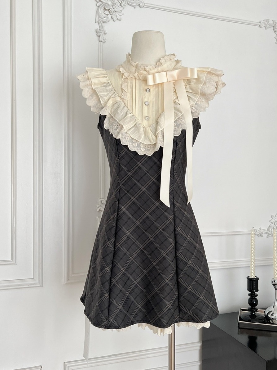 French court style patterned sleeveless dress for women in summer, slim fit and high-end design, light luxury temperament short skirt