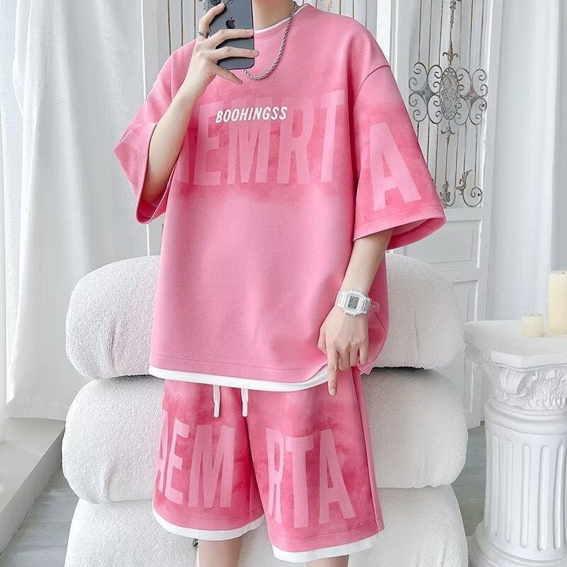 Shirt less clothing, summer new casual sports T-shirt, basketball shirt, casual shorts, Hong Kong style couple trend two-piece set