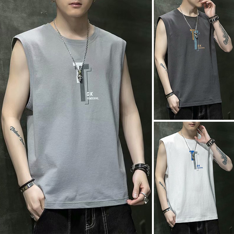 Tank top men's summer new sleeveless loose fitting camisole sports and fitness personalized outerwear fashion trend printed top