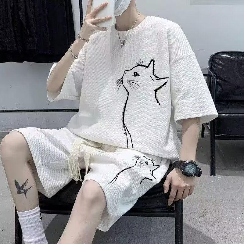Men's summer short sleeved T-shirt, basketball jacket, casual shorts two-piece set, Korean version trendy, suitable for wearing sportswear and sportswear