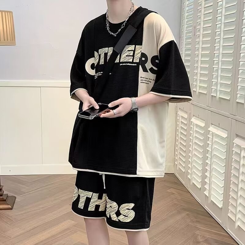 Shirt less clothing sportswear set men's summer basketball shirt casual shorts two-piece set Korean version trendy short sleeved T-shirt