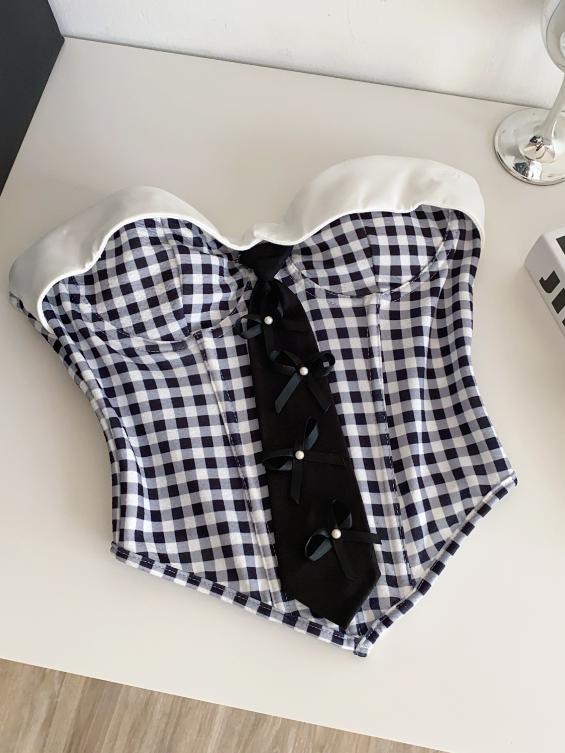 Dopamine Pure Desire Style Pattern strapless vest for women in summer, tie knot, slim fit, slimming chic, spicy girl waist cinching top