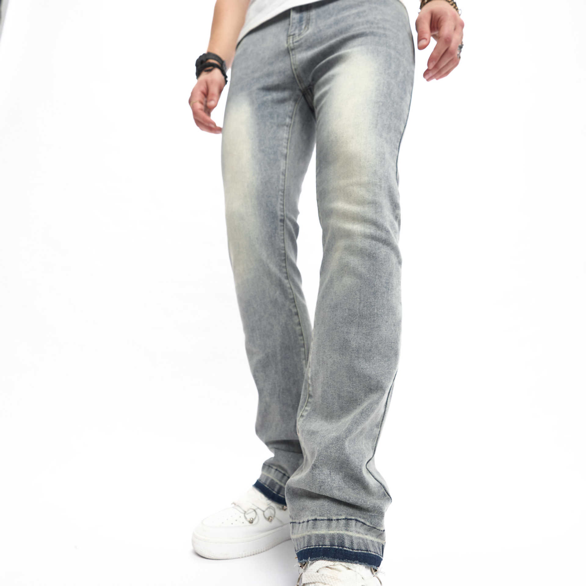 Trendy Men's European and American Amazon Cowboy Pants Handsome and Skinny, AliExpress Mid Waist Button Tight Men's Pants
