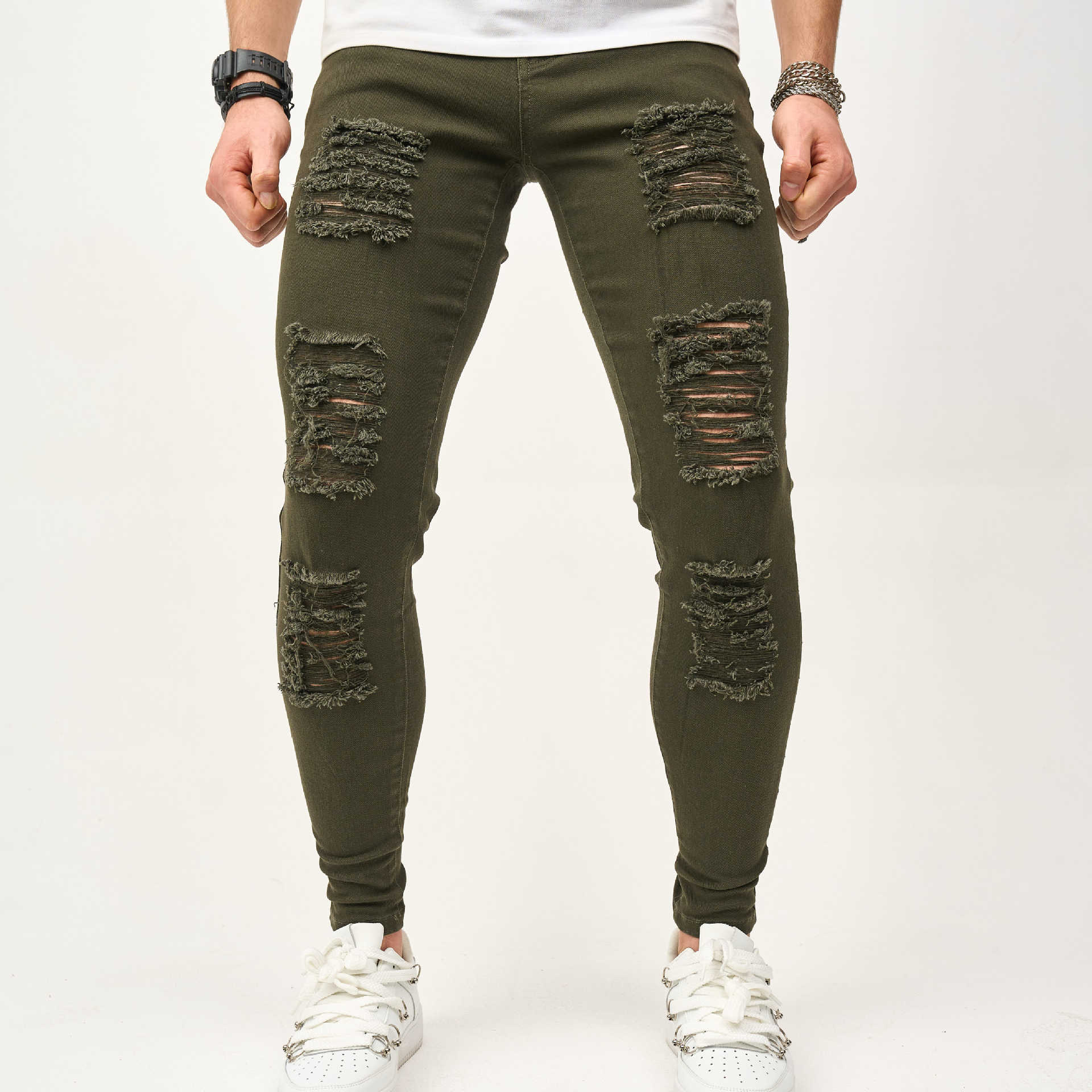 2024 men's simple solid color tight pocket jeans Amazon men's casual small leg denim pants