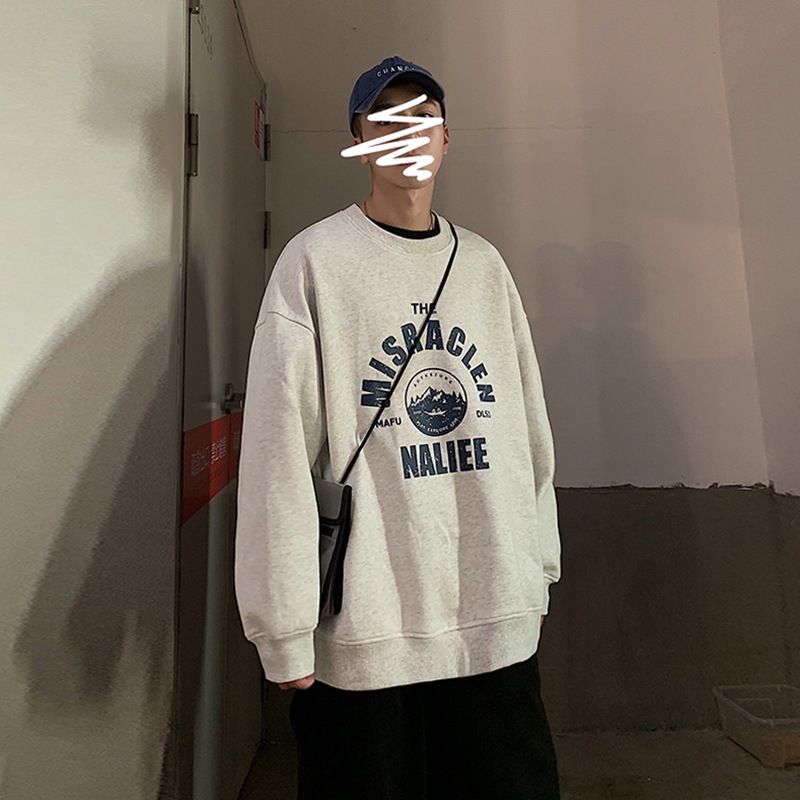 Autumn and winter round neck fleece hoodie men's fashion brand trend ins Hong Kong style loose and versatile hip-hop foreign trade source wholesale