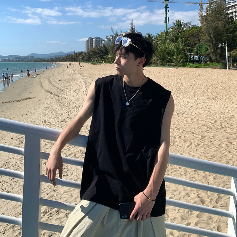 Solid color sports vest men's summer plus size loose fitness camisole top, internet famous casual trend sleeveless t-shirt