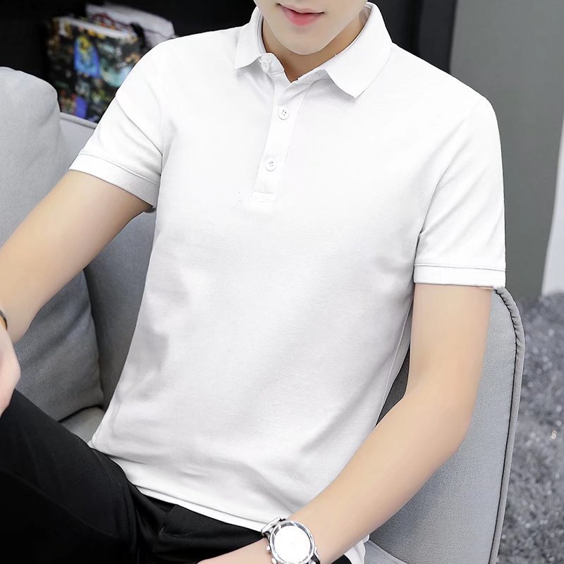 Men's trendy summer polo shirt men's short sleeved business casual collar T-shirt men's top white gray men's shirt