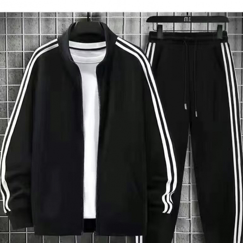 Men's Three Bar Sports Set Spring and Autumn Stand Collar Cardigan Sweatshirt Paired with Running Loose Casual Clothes Men's Set