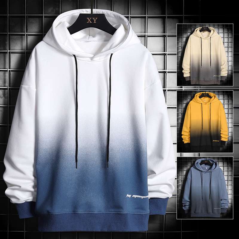 Hooded sweatshirt for men in autumn and winter, loose Japanese casual, gradient fashion trend, with added plush and thickened youth sweatshirt for men