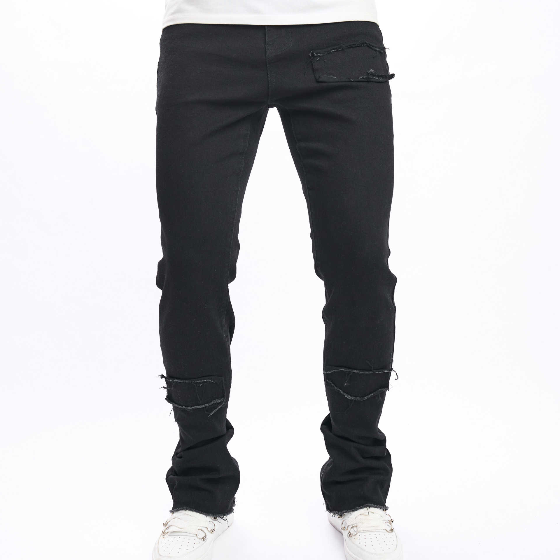 European and American trend tight fitting micro flared denim pants cross-border AliExpress men's commuting small horn solid color jeans