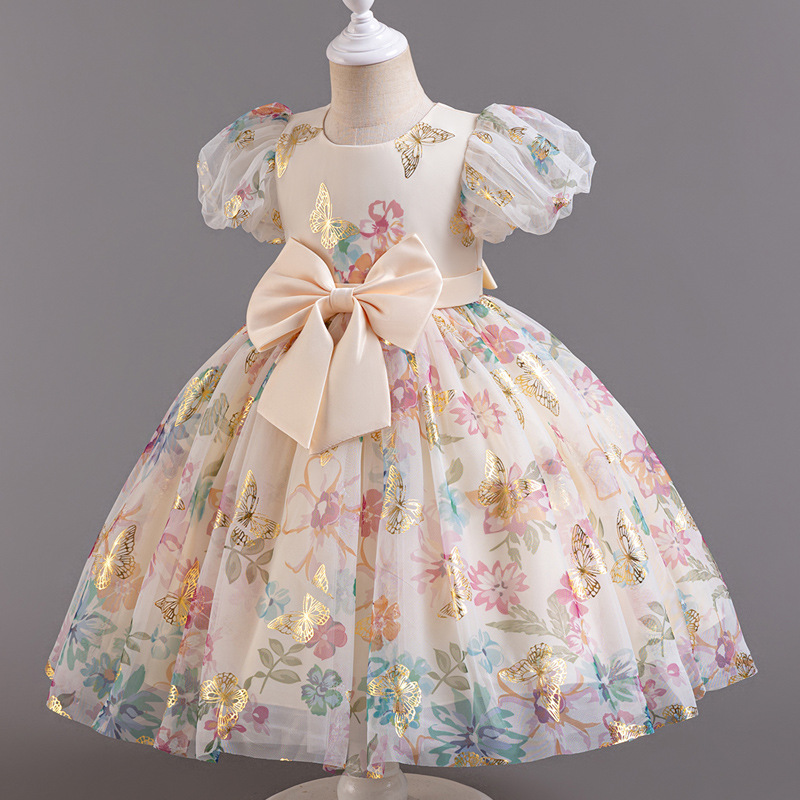 Girls' dresses, cross-border flower girl printed fluffy dresses, wedding dresses, girls' birthdays, princess dresses, children's first year dresses
