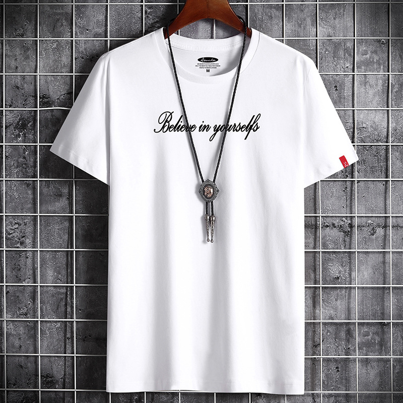 Short sleeved T-shirt for men's summer new round neck cotton loose fit plus size men's Hong Kong style top with half sleeves at the bottom, available for sale by anchor