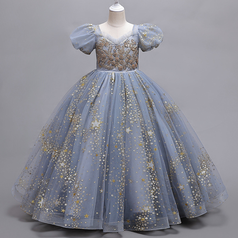 New children's dress, European and American girl princess dress, high-end piano performance dress, host evening dress, summer dress