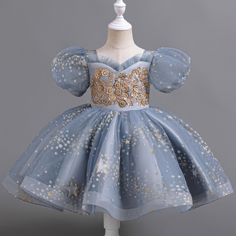 Cross border children's dress, princess dress, high-end flower girl wedding dress, fluffy dress, girl's birthday piano performance dress, dress