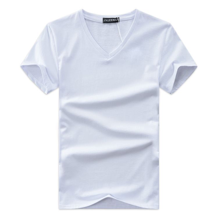 Summer men's pure white heart-shaped collar short sleeved cotton men's pure color sports and leisure V-neck short sleeved T-shirt top base shirt