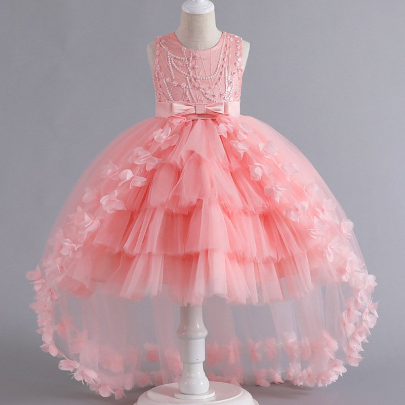 Amazon Girl Princess Dress Sleeveless Puff Dress European and American Flower Girl Wedding Stage Performance Dress Mesh Puff