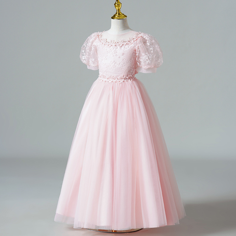 European and American girls' wedding dress, princess dress, flower girl bubble sleeve long dress, children's birthday party, evening dress, light luxury