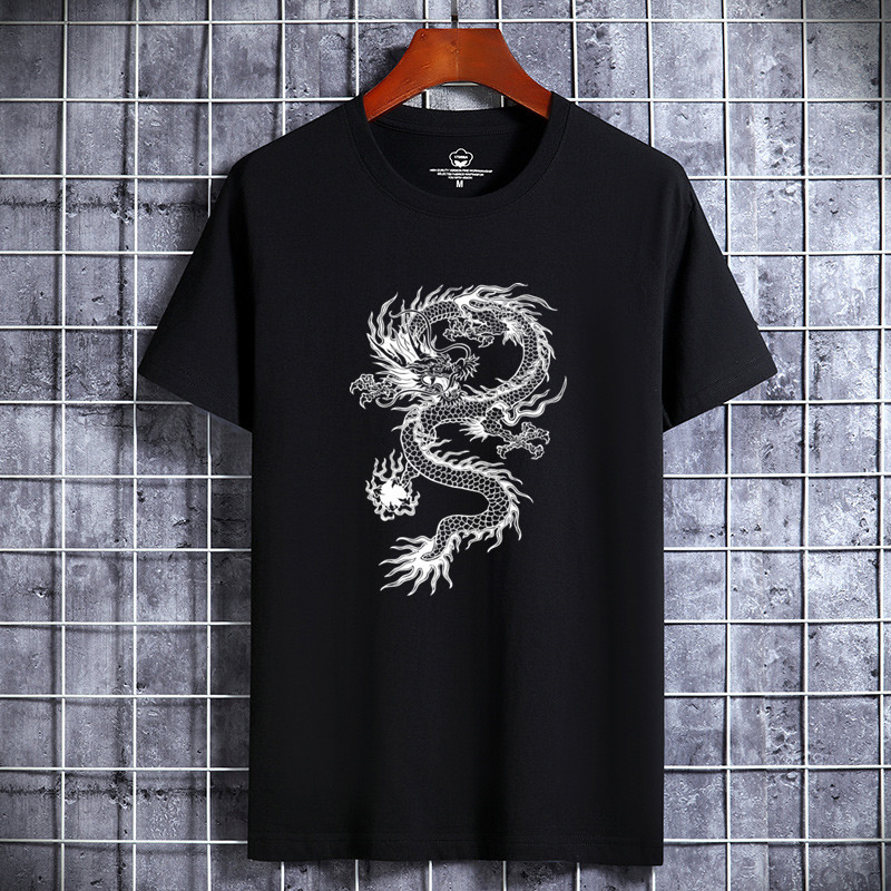 Summer new cotton men's short sleeved T-shirt casual China-Chic Chinese Loong half sleeve large student top bottoming