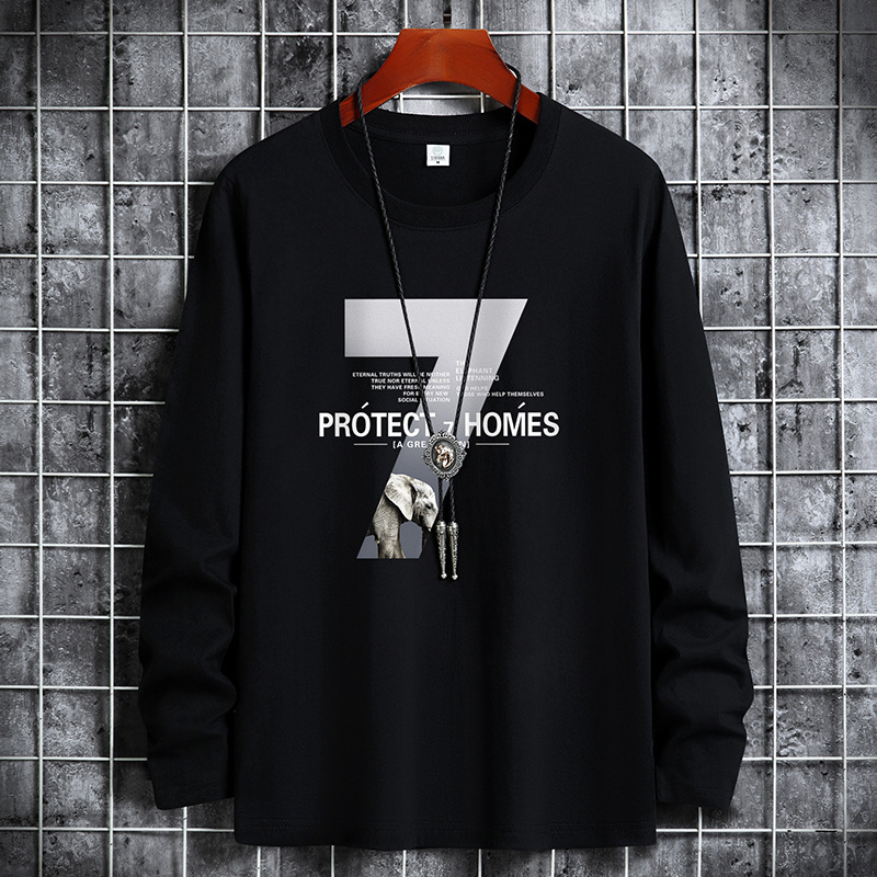 Autumn pure cotton long sleeved t-shirt men's new style student versatile casual t-shirt top round neck autumn jacket base shirt men