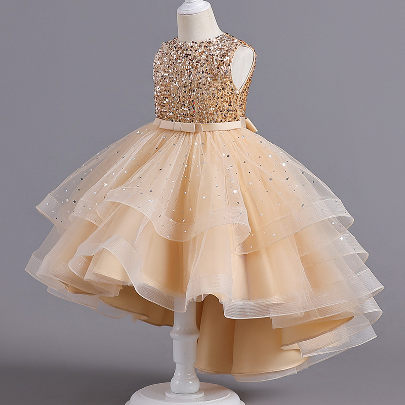 Cross border hot selling girls' dresses, princess dresses, European and American flower girls' fluffy gauze trailing dresses, runway piano performance costumes