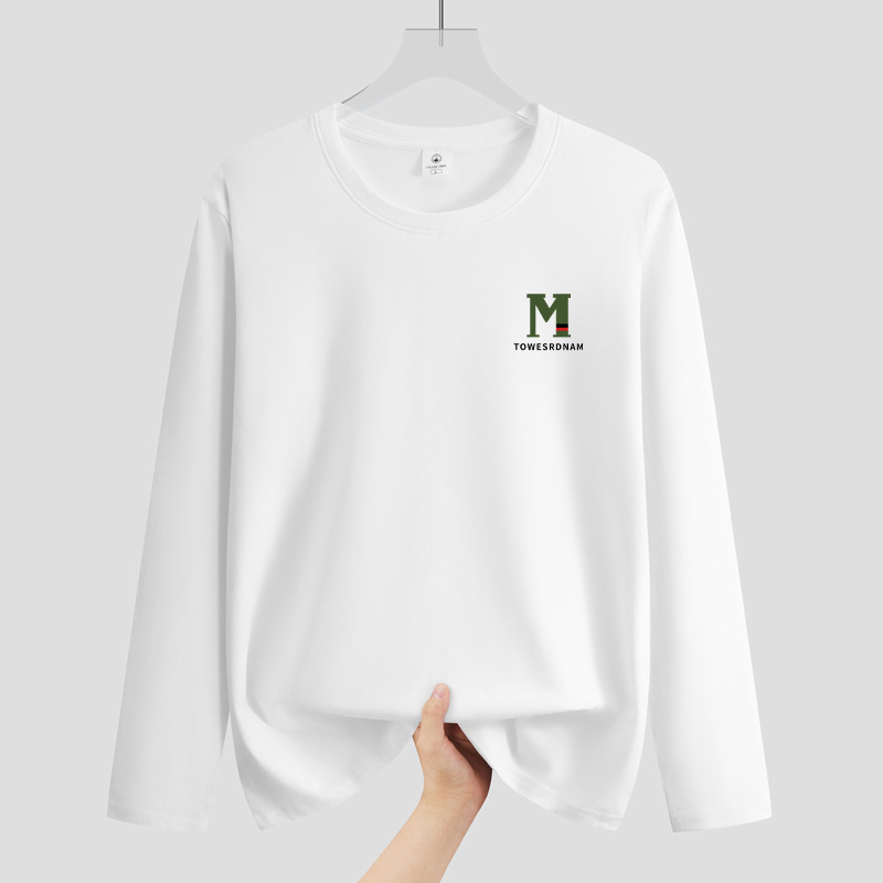 Heavy duty round neck long sleeved T-shirt for men in autumn, trendy brand, loose and casual print, inner T-shirt, men's base shirt