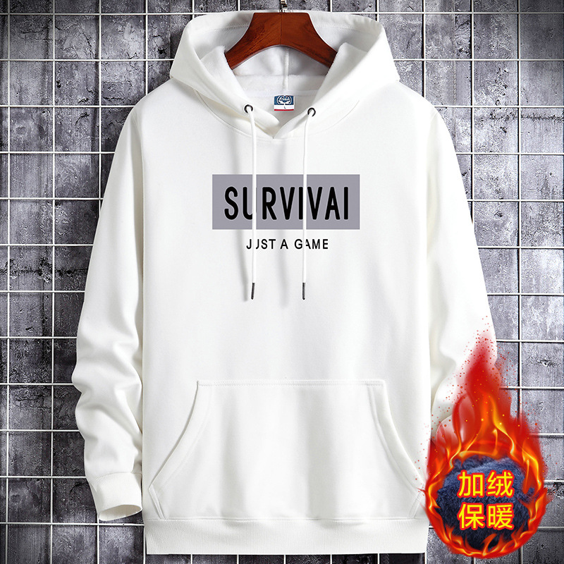 Hooded sweatshirt for men with thick fleece for autumn and winter, trendy, loose, plus size, versatile cotton student hoodie, top jacket