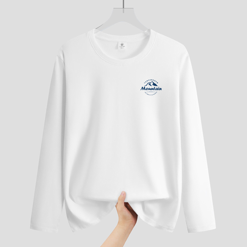 Heavy duty pure cotton round neck long sleeved T-shirt for men's autumn new trend, loose and casual, student inner top, base shirt ins