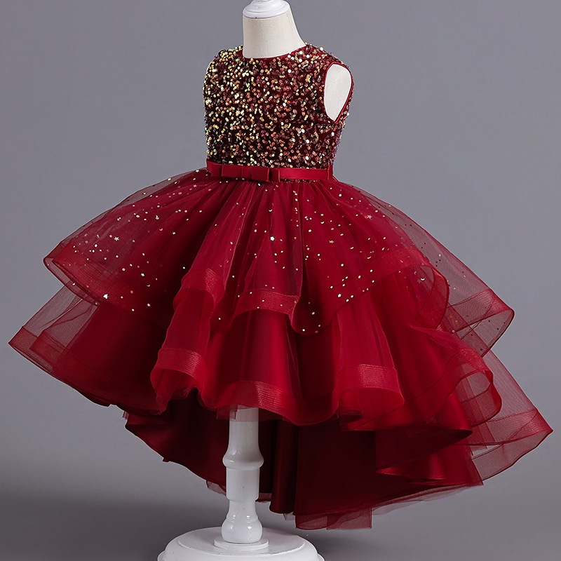 Girl princess dress sleeveless trailing dress flower girl wedding dress fluffy dress children's runway piano performance evening dress