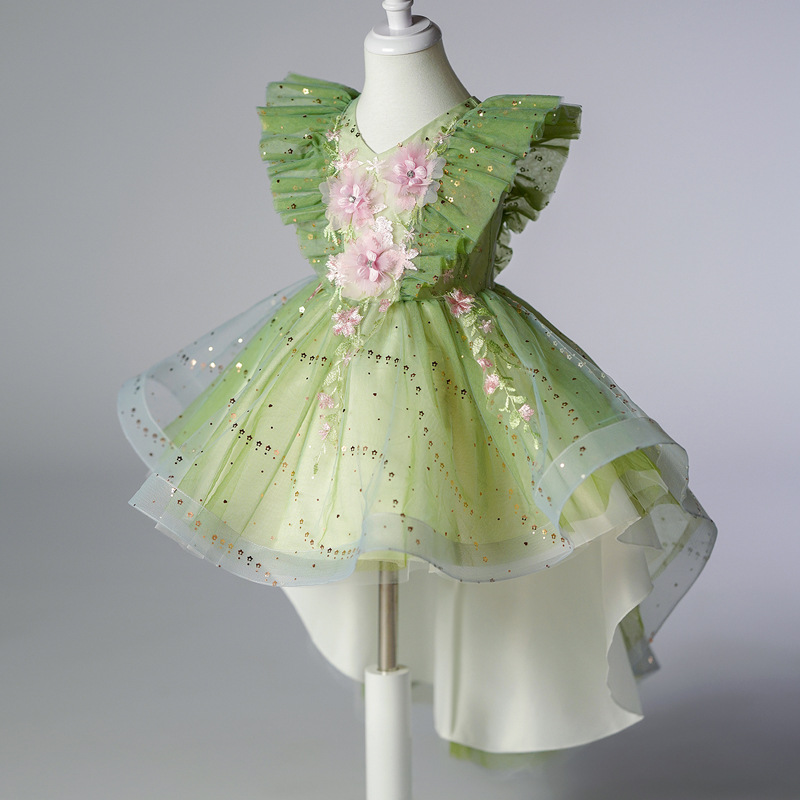 Cross border children's princess dress, high-end flower girl fluffy veil dress, girls' wedding banquet piano performance dress, dress