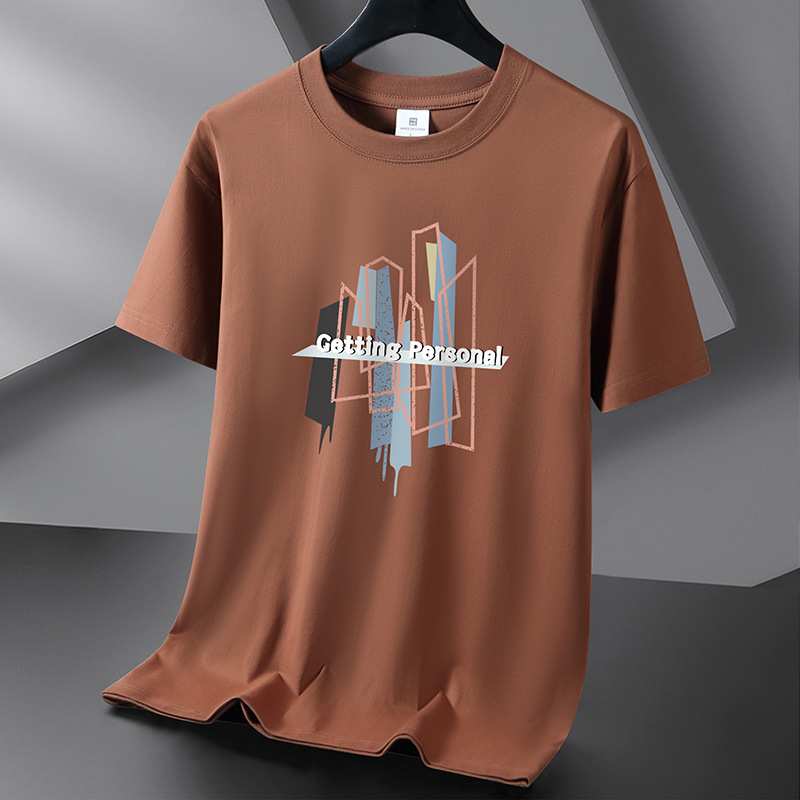 Heavy weight 220g short sleeved T-shirt men's summer new cotton trendy brand round neck casual loose half sleeved top T-shirt