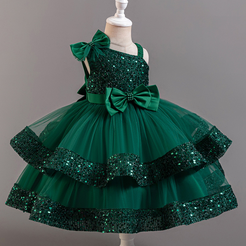 Cross border new children's dress with sequins, fluffy mesh, cake, princess dress, baby girl's first year banquet, evening dress
