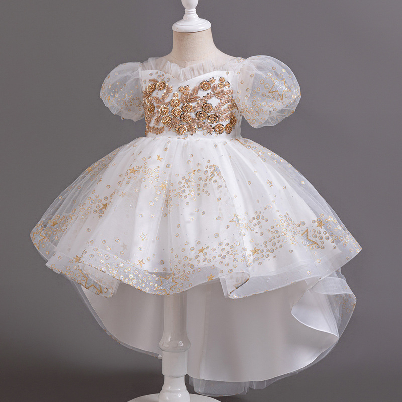 Girls' high-end dress, summer dress, flower girl wedding, princess dress, European and American children's runway show, piano performance dress, fluffy dress