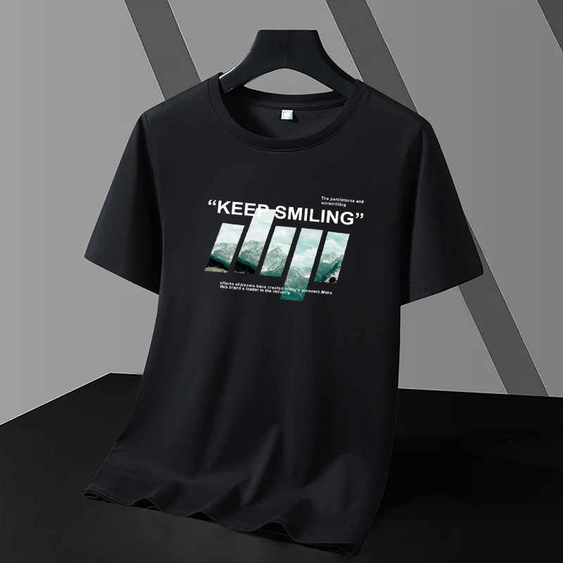 Modal Ice Silk Cotton Short Sleeve T-shirt Men's Round Neck Top Trendy Summer Ice Feeling Student Half Sleeve Large Base Shirt