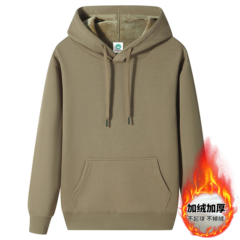 Heavy duty pure cotton hooded sweatshirt for men's autumn and winter new style with added velvet and thickened student hoodie, warm top, casual couple trend
