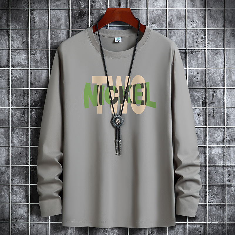 2023 autumn pure cotton long sleeved T-shirt men's new style student versatile casual top round neck autumn jacket base shirt men