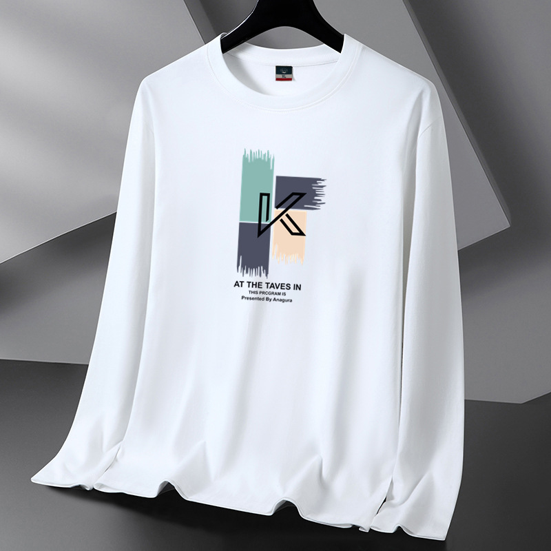 Long sleeved T-shirt for men with round neck, spring and autumn student T-shirt, Korean style trendy men's clothing, inner layer, autumn and winter base shirt for men