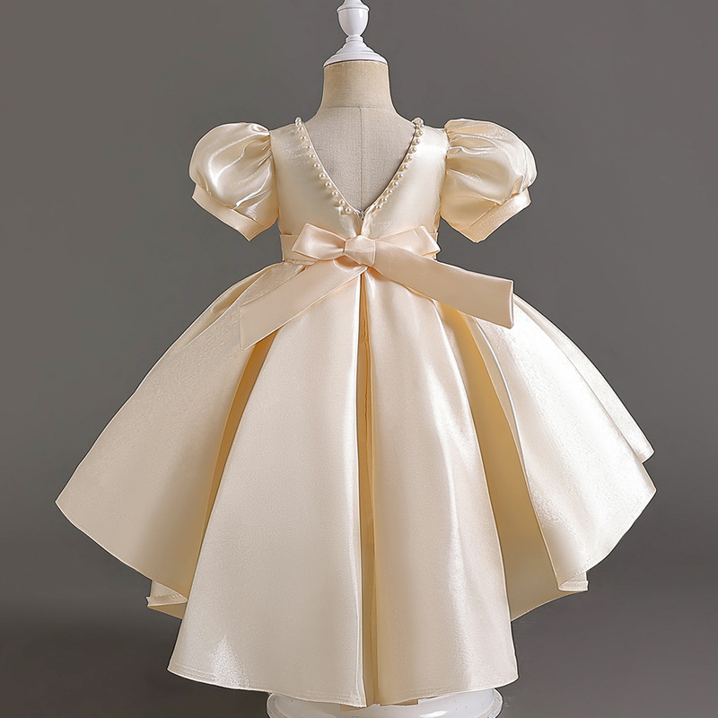 Cross border girls' dress princess dress new flower children's satin backless dress children's fashion show host evening dress