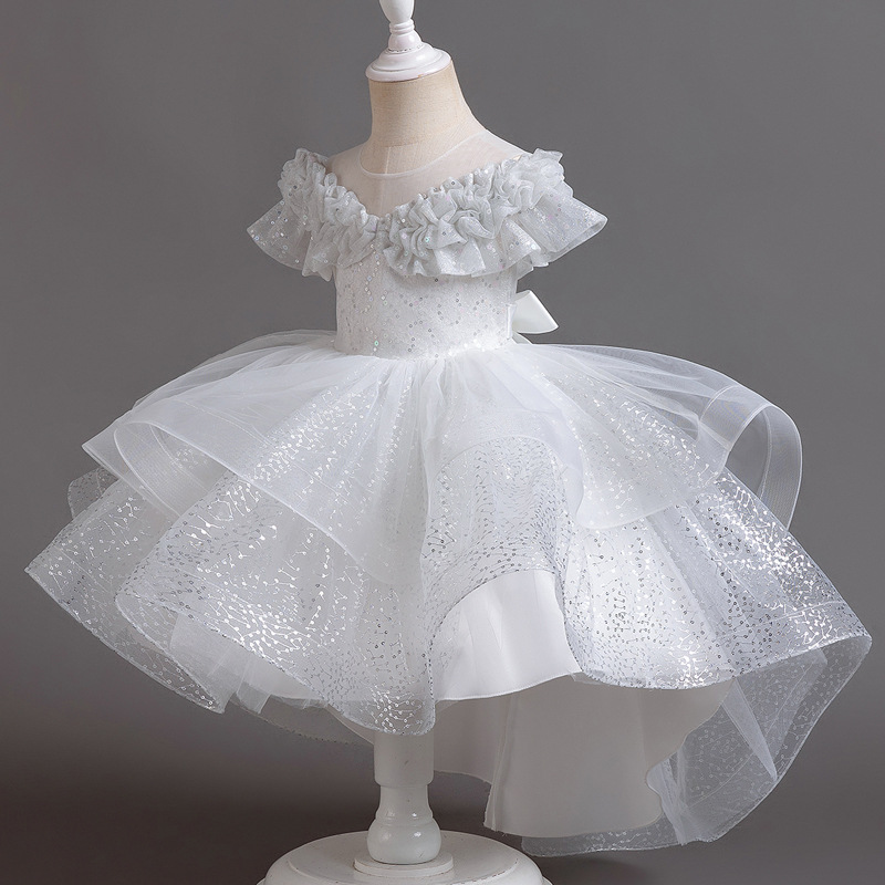 Cross border flower girl high-end dress, girl wedding host, fluffy dress, children's princess dress, banquet, piano performance costume