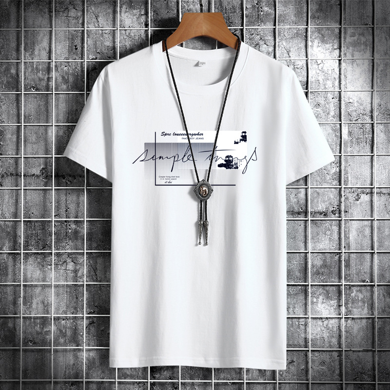 Summer new short sleeved T-shirt men's loose half cut sleeves ins trendy student casual versatile top plus size base shirt